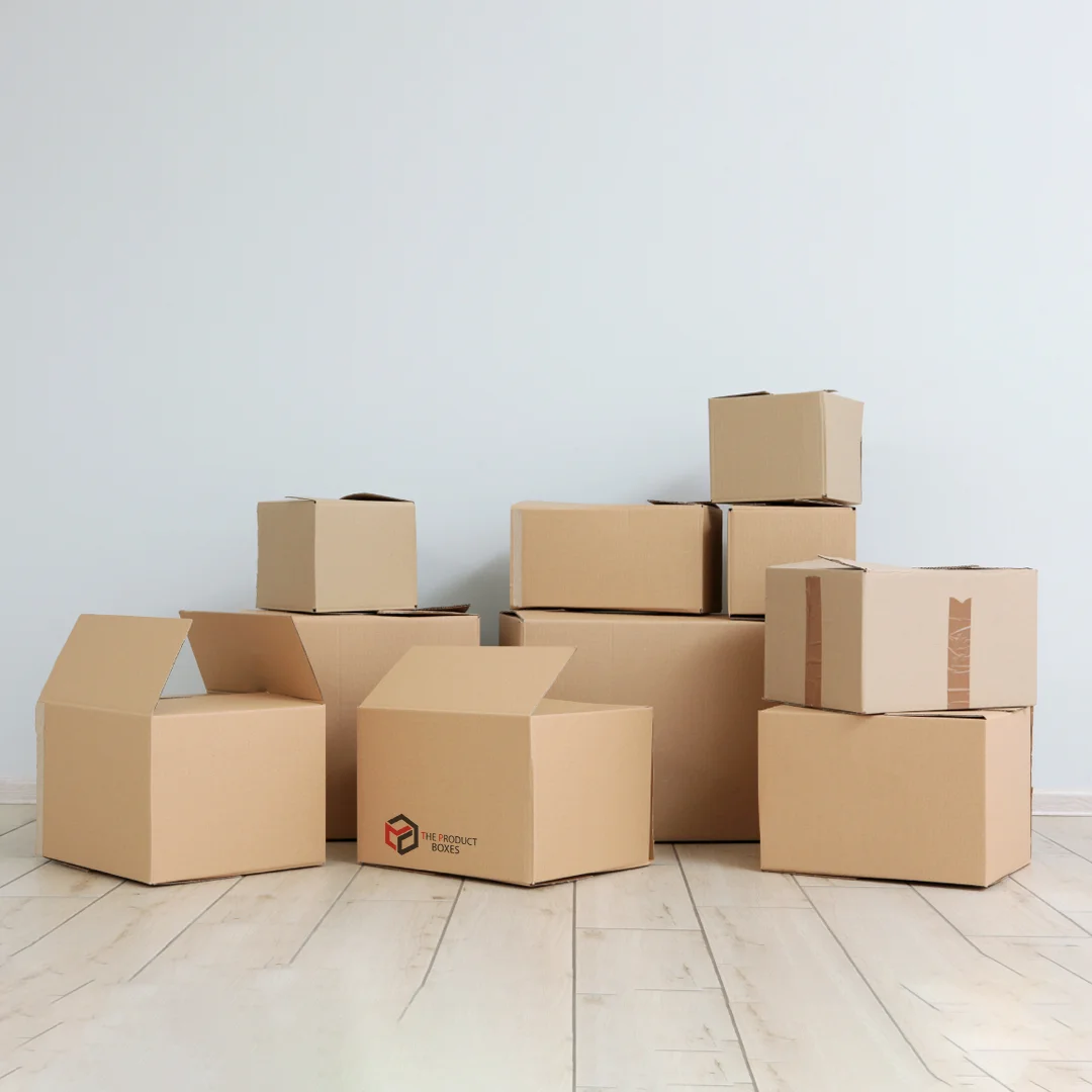 large cardboard boxes with logo